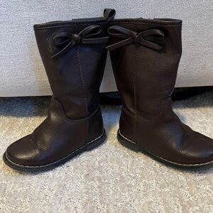 Toddler Brown Leather Boots with Bow Detail